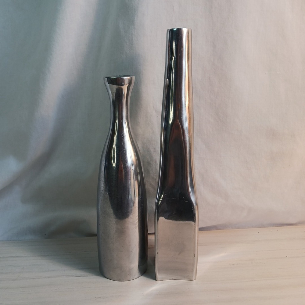 Aluminum Candlestick Bottle Decor Shiny Silver Minimalist